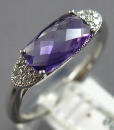 1.04CT DIAMOND & AAA AMETHYST 14KT WHITE GOLD 3D CUSHION & ROUND SEMI MOON RING