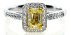 .77CT WHITE & FANCY YELLOW DIAMOND 18KT 2 TONE GOLD EMERALD CUT ENGAGEMENT RING
