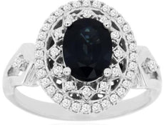 1.7CT DIAMOND & AAA SAPPHIRE 14KT WHITE GOLD OVAL & ROUND FILIGREE STAR FUN RING