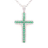 ESTATE .85CT DIAMOND & AAA EMERALD 18KT WHITE GOLD 3D CROSS FLOATING PENDANT