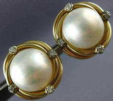 ESTATE .22CT DIAMOND AAA MABE PEARL 14KT YELLOW GOLD 3D ROUND CLIP ON EARRINGS