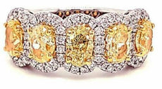 2.76CT WHITE & FANCY YELLOW DIAMOND 18K 2 TONE GOLD FIVE STONE ANNIVERSARY RING