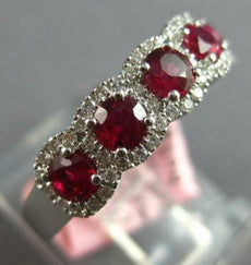 1.20CT DIAMOND & AAA RUBY 14KT WHITE GOLD 3D ROUND 5 STONE HALO ANNIVERSARY RING