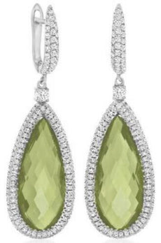 15.69CT DIAMOND & AAA GREEN AMETHYST 14KT WHITE GOLD PEAR SHAPE & ROUND EARRINGS