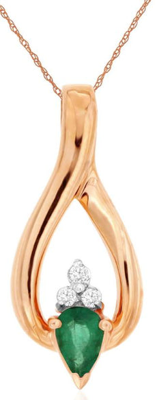 .56CT DIAMOND & AAA EMERALD 14KT ROSE GOLD PEAR SHAPE & ROUND TEAR DROP PENDANT