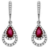 .64CT DIAMOND & AAA RUBY 14KT WHITE GOLD 3D PEAR SHAPE & ROUND HANGING EARRINGS