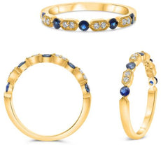 .37CT DIAMOND & AAA SAPPHIRE 14K YELLOW GOLD 3D SEMI BEZEL HEXAGON FILIGREE RING