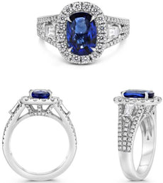 3.55CT DIAMOND & AAA SAPPHIRE PLATINUM OVAL ROUND & EMERALD CUT ENGAGEMENT RING