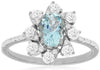 1.18CT DIAMOND & AAA AQUAMARINE 14KT WHITE GOLD OVAL & ROUND MULTI LEAF FUN RING
