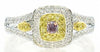 .42CT WHITE PINK & FANCY YELLOW DIAMOND 18KT TRI COLOR GOLD HALO ENGAGEMENT RING