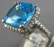 6.98CT DIAMOND & AAA LIGHT BLUE TOPAZ 14K WHITE GOLD 3D CUSHION & ROUND FUN RING