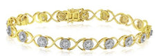1.06CT DIAMOND 14KT YELLOW GOLD 3D ROUND FLORAL XO ETERNITY LOVE TENNIS BRACELET
