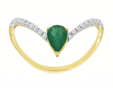 .52CT DIAMOND & AAA EMERALD 14K 2 TONE GOLD 3D PEAR SHAPE & ROUND BUTTERFLY RING