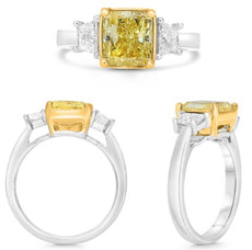 2.83CT WHITE & FANCY YELLOW DIAMOND 18KT YELLOW GOLD & PLATINUM 3D 3 STONE RING