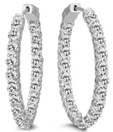 10.0CT DIAMOND 14KT WHITE GOLD 3D CLASSIC ROUND INSIDE OUT HOOP HANGING EARRINGS