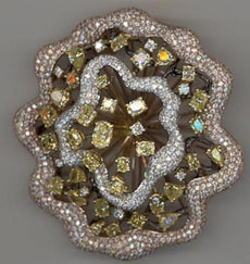 12.52CT WHITE & FANCY YELLOW DIAMOND 18KT ROSE & BLACK GOLD MULTI SHAPE PENDANT