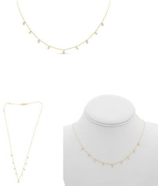 .13CT DIAMOND 14KT YELLOW GOLD ROUND & BAGUETTE STAR OF DAVID LOVE KNOT NECKLACE