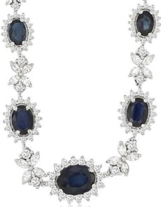 12.15CT DIAMOND & AAA SAPPHIRE 14KT WHITE GOLD 3D OVAL ROUND & MARQUISE NECKLACE