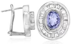 2.40CT DIAMOND & AAA TANZANITE 14K WHITE GOLD 3D OVAL & BAGUETTE FLOWER EARRINGS