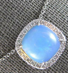 2.62CT DIAMOND & AAA AUSTRALIAN OPAL 14K WHITE GOLD CUSHION & ROUND HALO PENDANT