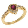 .71CT DIAMOND & AAA RUBY 14KT YELLOW GOLD 3D PEAR SHAPE & ROUND HALO FUN RING