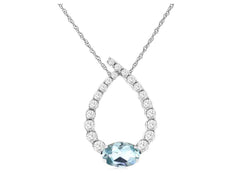 .75CT DIAMOND & AAA AQUAMARINE 14K WHITE GOLD 3D OVAL & ROUND GRADUATING PENDANT