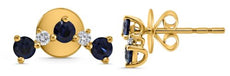.66CT DIAMOND & AAA SAPPHIRE 14KT YELLOW GOLD 3D V SHAPE EAR CLIMBER EARRINGS