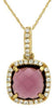 2.02CT DIAMOND & AAA RHODOLITE 14KT YELLOW GOLD CUSHION & ROUND FLOATING PENDANT