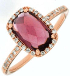 2.14CT DIAMOND & AAA RHODOLITE 14KT ROSE GOLD CUSHION RECTANGULAR HALO FUN RING