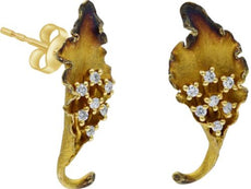 ESTATE .31CT DIAMOND 18KT YELLOW GOLD 3D ROUND CLUSTER LEAF FUN HANGING EARRINGS