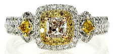.52CT WHITE PINK & FANCY YELLOW DIAMOND 18KT TRI COLOR GOLD HALO ENGAGEMENT RING