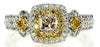 .52CT WHITE PINK & FANCY YELLOW DIAMOND 18KT TRI COLOR GOLD HALO ENGAGEMENT RING