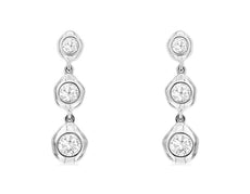.35CT DIAMOND 14KT WHITE GOLD PAST PRESENT FUTURE HAMMER LOOK HANGING EARRINGS
