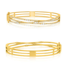 .85CT DIAMOND 14KT YELLOW GOLD ROUND MULTI ROW CRISS CROSS CUFF BANGLE BRACELET