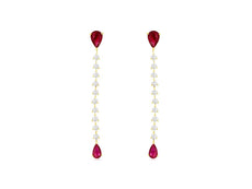 LONG 2.10CT DIAMOND & AAA RUBY 14KT YELLOW GOLD 3D PEAR SHAPE HANGING EARRINGS