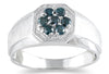.46CT BLUE DIAMOND 14K WHITE GOLD CLUSTER OCTAGON SQUARE MATTE & SHINY MENS RING