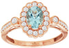 1.01CT DIAMOND & AAA AQUAMARINE 14KT ROSE GOLD 3D OVAL & ROUND HALO FLOWER RING