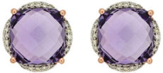 ESTATE 4.87CT DIAMOND & AAA AMETHYST 14KT ROSE GOLD 3D FLOWER STUD EARRINGS