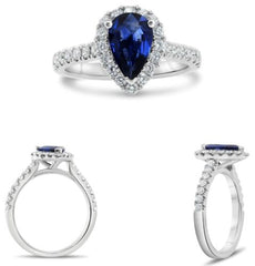 1.94CT DIAMOND & AAA SAPPHIRE 14KT WHITE GOLD PEAR SHAPE & ROUND ENGAGEMENT RING