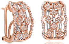 WIDE .65CT DIAMOND 14K WHITE & ROSE GOLD MULTI FLOWER MULTI ROW CLIP ON EARRINGS