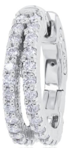 ESTATE 1.3CT DIAMOND 14KT WHITE GOLD CLASSIC 2 ROW HUGGIE HOOP HANGING EARRINGS