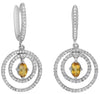 1.15CT DIAMOND & AAA CITRINE 14K WHITE GOLD OVAL & ROUND HUGGIE HANGING EARRINGS
