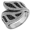 WIDE 1.0CT WHITE & BLACK DIAMOND 14KT WHITE GOLD 3D MULTI LEAF CRISS CROSS RING