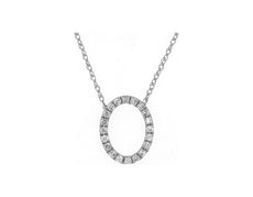 ESTATE .15CT DIAMOND 14KT WHITE GOLD 3D OPEN OVAL LOVE NECKLACE