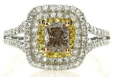 1.35CT WHITE PINK & CANARY DIAMOND 18KT TRI COLOR GOLD 3D HALO ENGAGEMENT RING