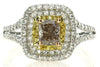 1.35CT WHITE PINK & CANARY DIAMOND 18KT TRI COLOR GOLD 3D HALO ENGAGEMENT RING