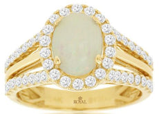 1.92CT DIAMOND & AAA OPAL 14KT YELLOW GOLD 3D OVAL & ROUND CLASSIC HALO FUN RING