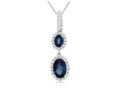 1.07CT DIAMOND & AAA SAPPHIRE 14KT WHITE GOLD OVAL & ROUND FUN FLOATING PENDANT