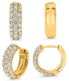 1.0CT DIAMOND 14K YELLOW GOLD 3D ROUND CLASSIC 3 ROW HUGGIE FUN HANGING EARRINGS