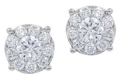 ESTATE .35CT DIAMOND 14KT WHITE GOLD CLASSIC SOLITAIRE HALO FLORAL STUD EARRINGS